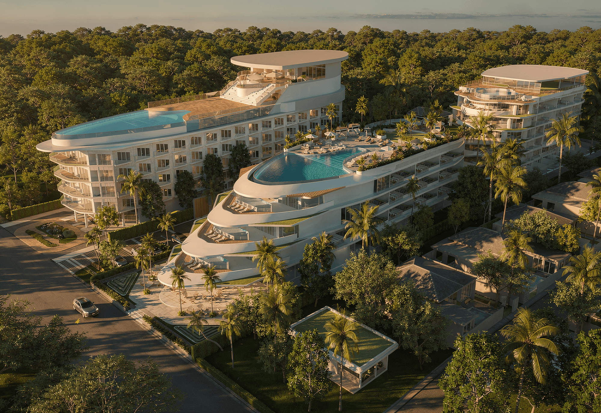 Ship-inspired architecture of Sole Mio Residences — side view